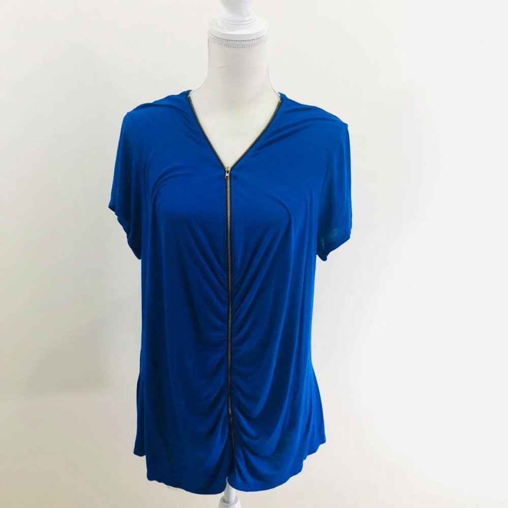 Say Anything Woman’s Sz 3X Tunic Top Blue Zipper